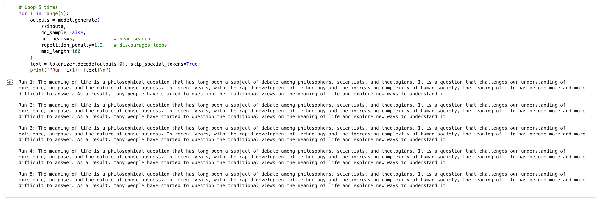 Deterministic output from LLM